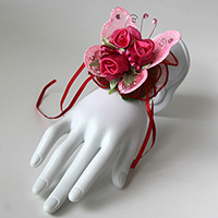 Triple Red Rose and Pink Butterfly Corsage Keepsake