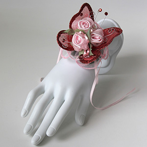 Triple Pink Rose and Red Butterfly Corsage Keepsake
